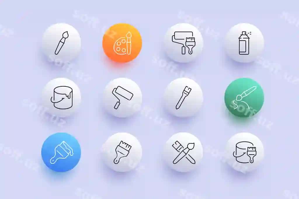 San'at asboblar to'plami ikonka brisch boya rangli qalam rulon brisch chizish boya | Art tool set icon brush dye color pencil roller brush draw paint