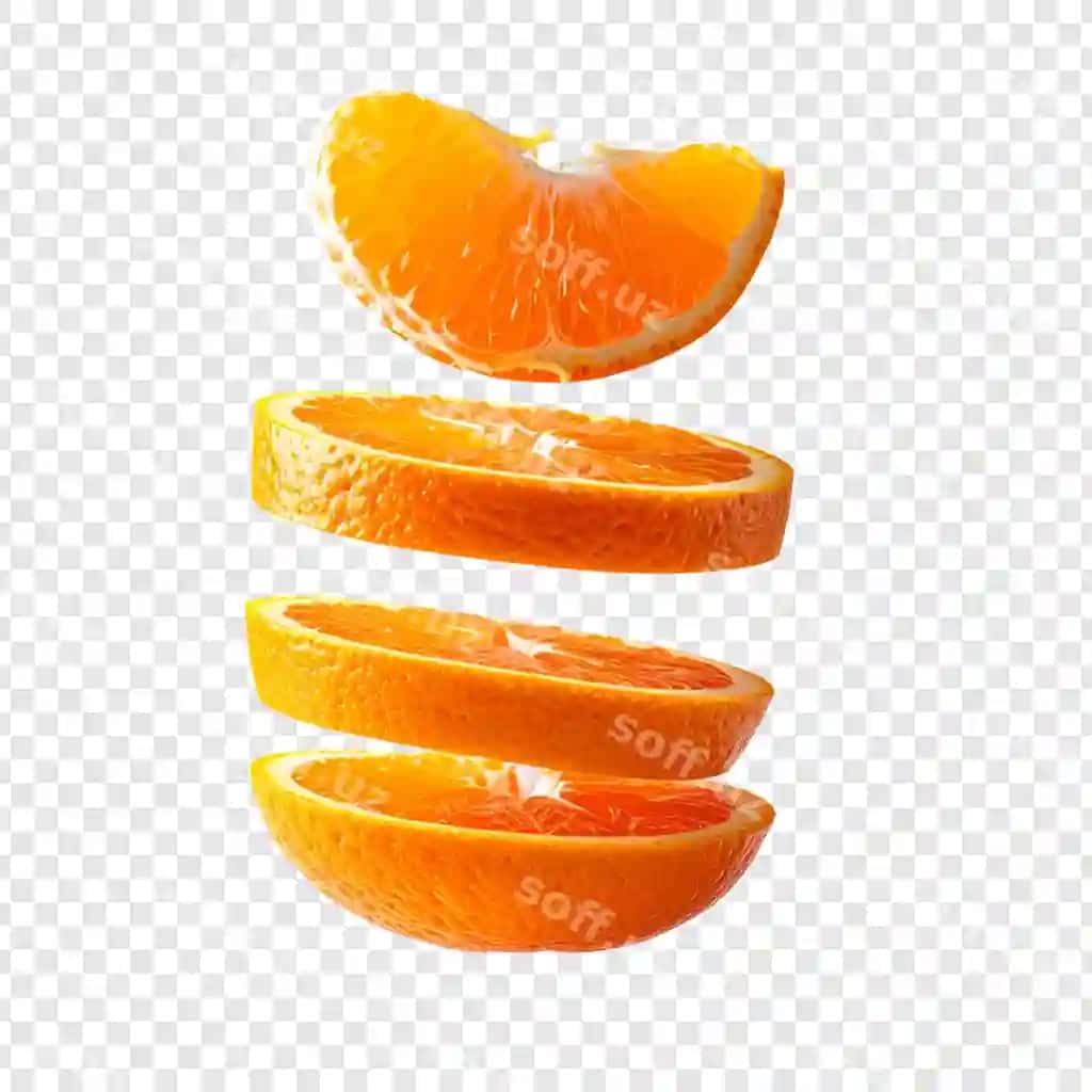 Binofat apelsin doirasi suza biluvchi grafik dizayn | Vibrant orange slices levitating graphic design