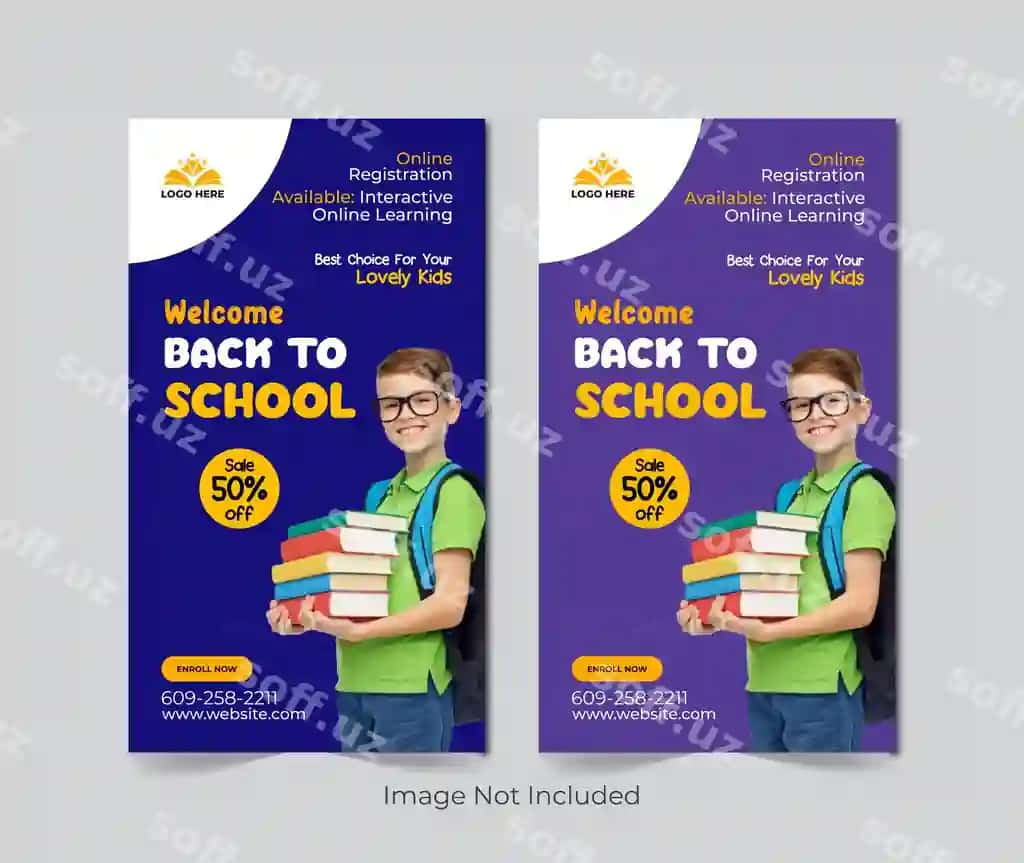 Vector maktabi qabul ijtimaioy tarmoqlar story posti dizayni orqaga maktab | Vector school admission social media story post design back school