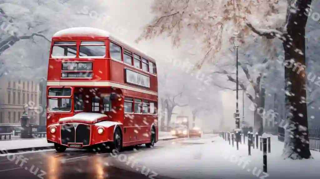 London küyı mesk around qizil avtobus yomg'irli kun skets illyustratsiyasi | London street with red bus rainy day sketch illustration