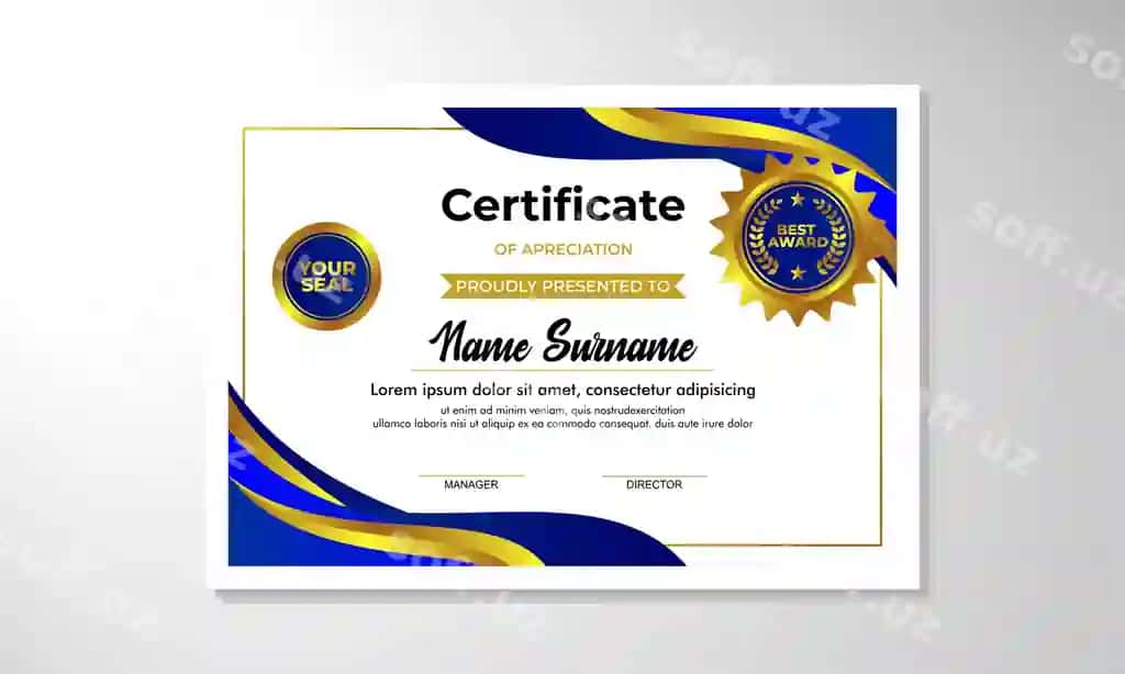 Zamonaviy sertifikat shabloni vektor dizayni | Modern certificate template vector design