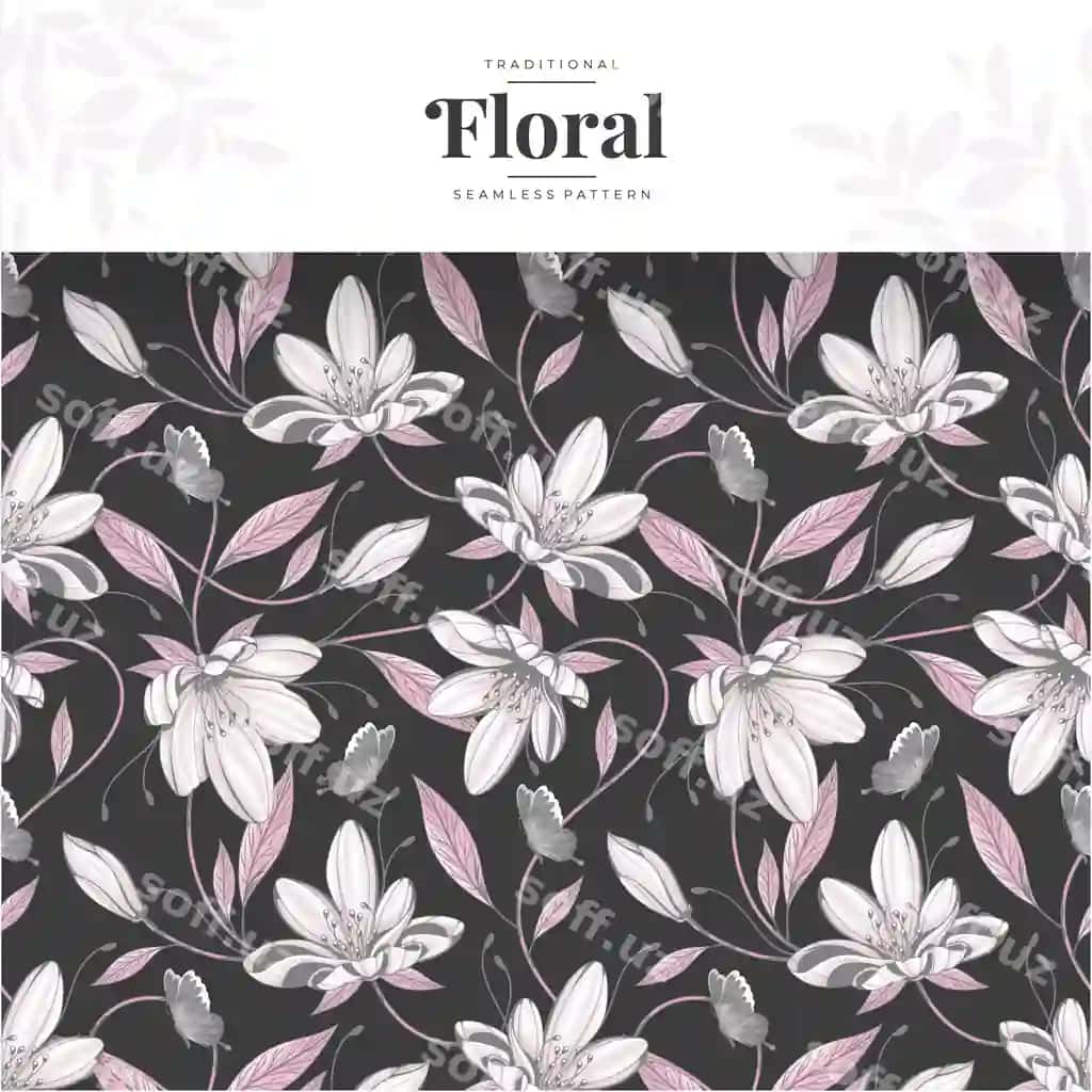 Qo'l bilan chizilgan vintage gulli naqsh 24 | Hand drawn vintage floral pattern 24
