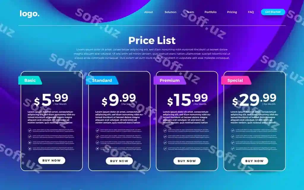 UI foydalanuvchi interfeysi narxlar ro'yxati | Ui user interface price list