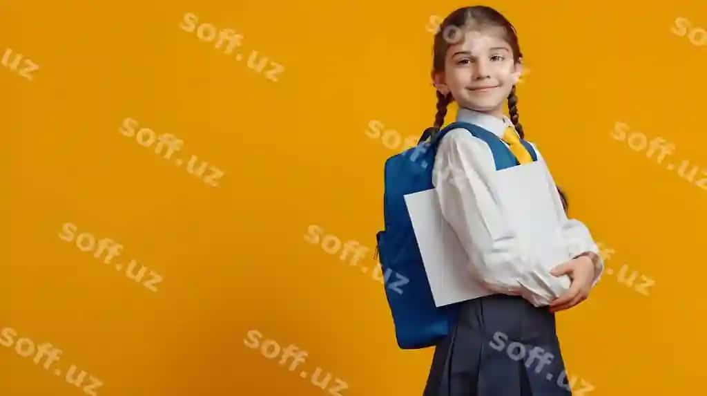 Qaytganingiz bilan, sumkali maktab qiz bolasi. Qayta maktab. Nusha joyi banner pлакati. | Welcome back school school girl with bag pack back school copy space banner poster