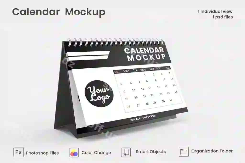 Chilanzadali stol kalendar namuna dizayni | Spiral desk calendar mockup design
