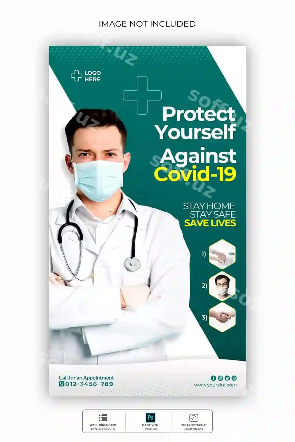 Tibbiy sog'liq Instagram hikoya premium PSD shablon koronavirus haqida | Medical health instagram story premium psd template about coronavirus
