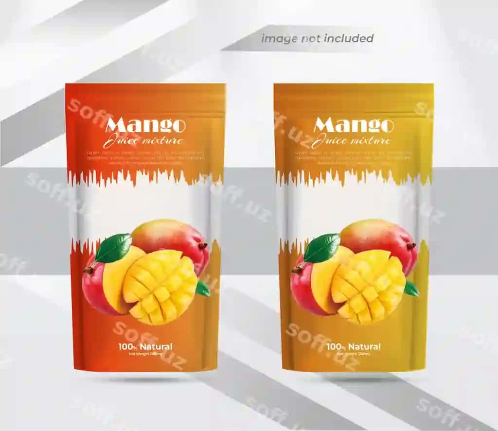 Mango suvi pouch mahsulot qadoqlash tikkan pouch dizayn shabloni | Mango juice pouch product packaging stand up pouch design template