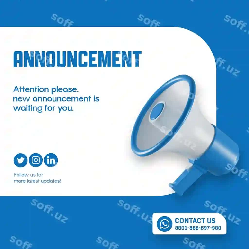 Muhim ijtimoiy tarmoqlar e'lon posti | Important social media announcement post