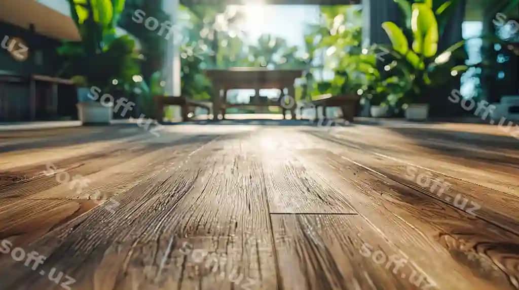 Vintage yog'och stol yashil tabiat foni yozdagi hissiyotlar dehqoniy tashqi muhit | Vintage wooden table with green nature background summer vibes rustic outdoor setting