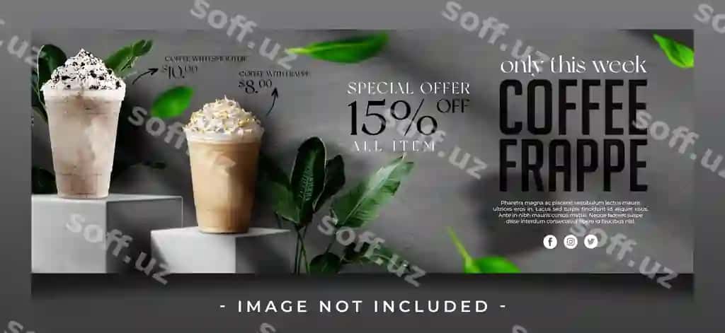Qahvo frappe maxsus ichimlik aktsiyasi Facebookdagi ijtimoiy tarmoqlardagi post | Coffee frappe special drink promotion social media post facebook