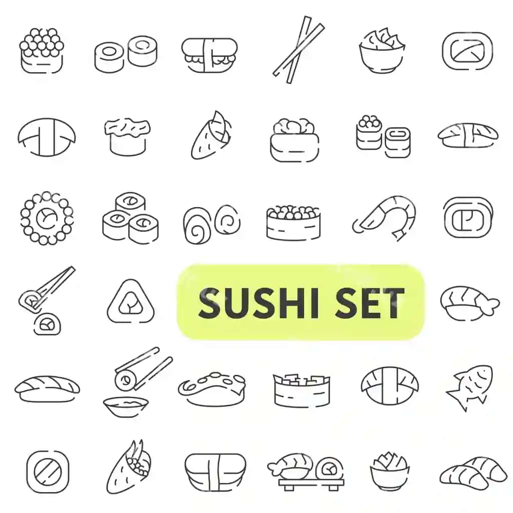 Yapon sushi sushi ajraltirilgan ikonkalar to'plami sushi rool ikonkalar to'plami | Set japanese sushi sushi isolated icons set sushi roll icons set