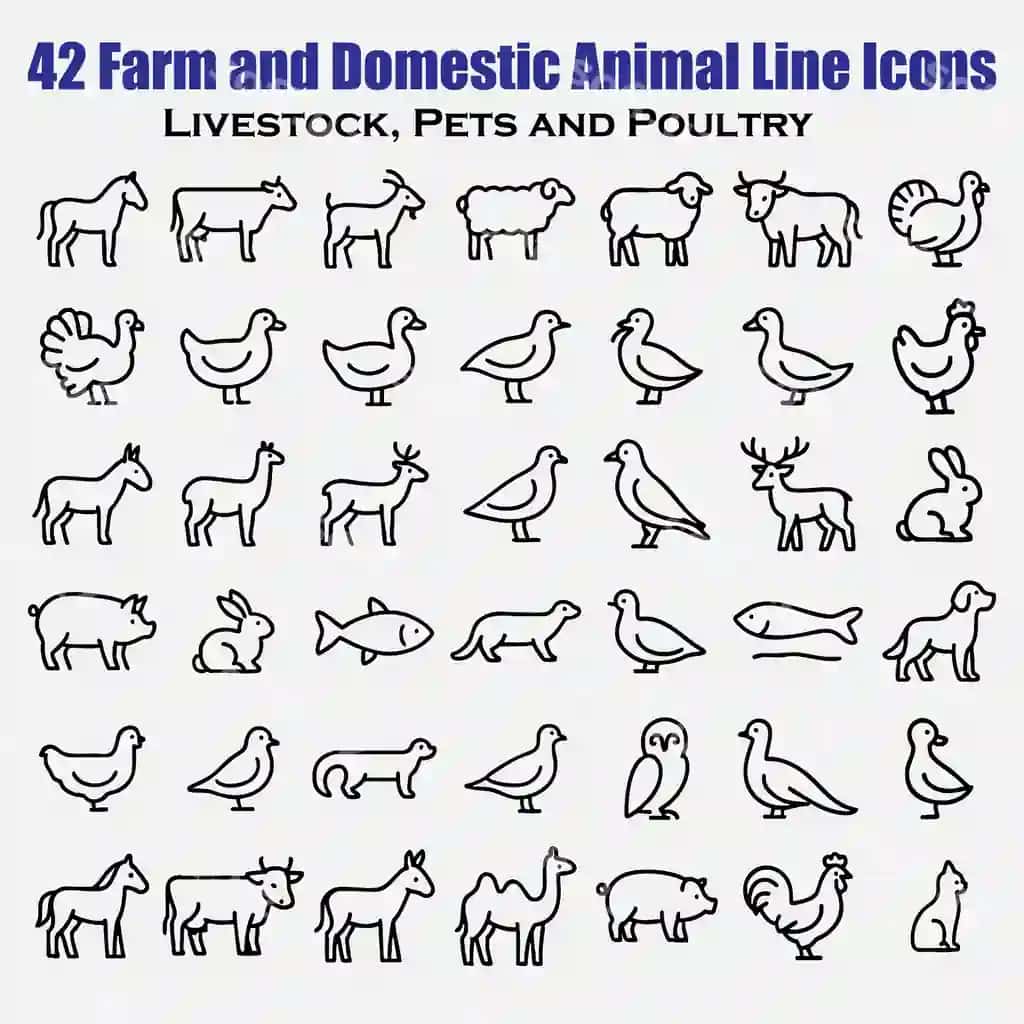 Ferma uy hayvoni chiziqlar ikonkalari ferma hayvollari uy hayvollari | Farm domestic animal line icons farm animals domestic animals