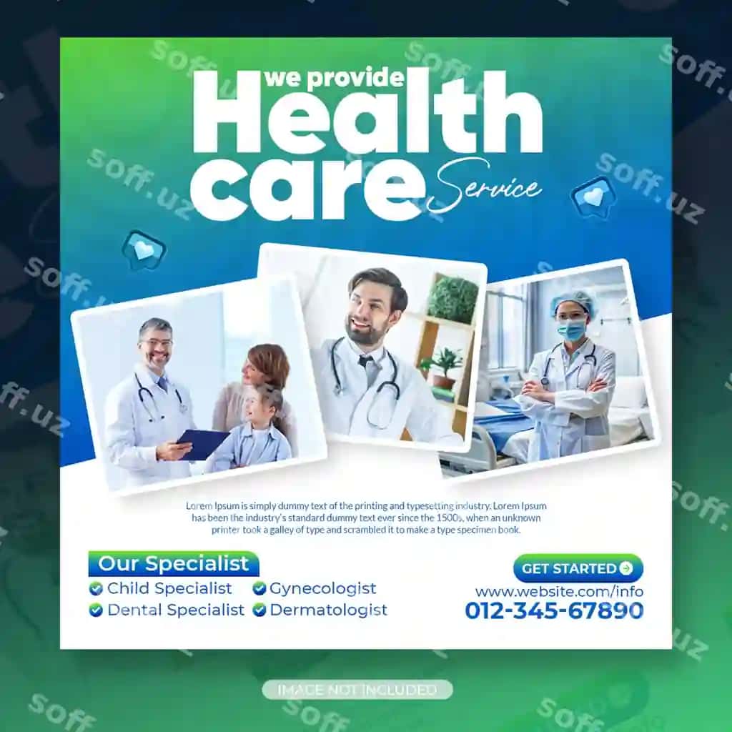 Tibbiy sog'liqni saqlash ijtimoiy tarmoqlar Instagram post shabloni dizayni | Medical healthcare social media instagram post template design