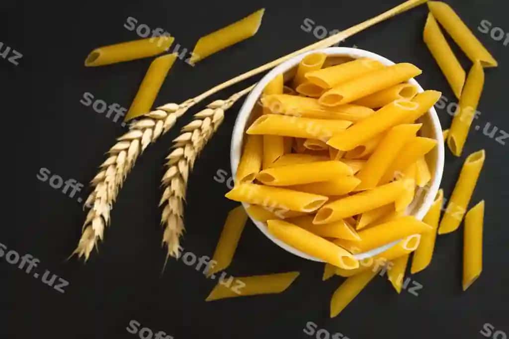Yuqori ko'rinish organik penne pasta oq stakanchik | Top view organic penne pasta white cup