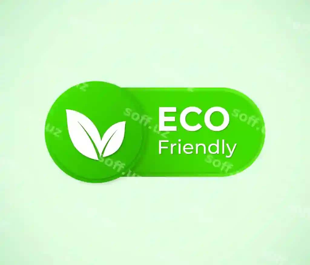 Eko do'st logotipi yashil rangda, oq varaq matni bilan. | Eco friendly logo green color with leave white text