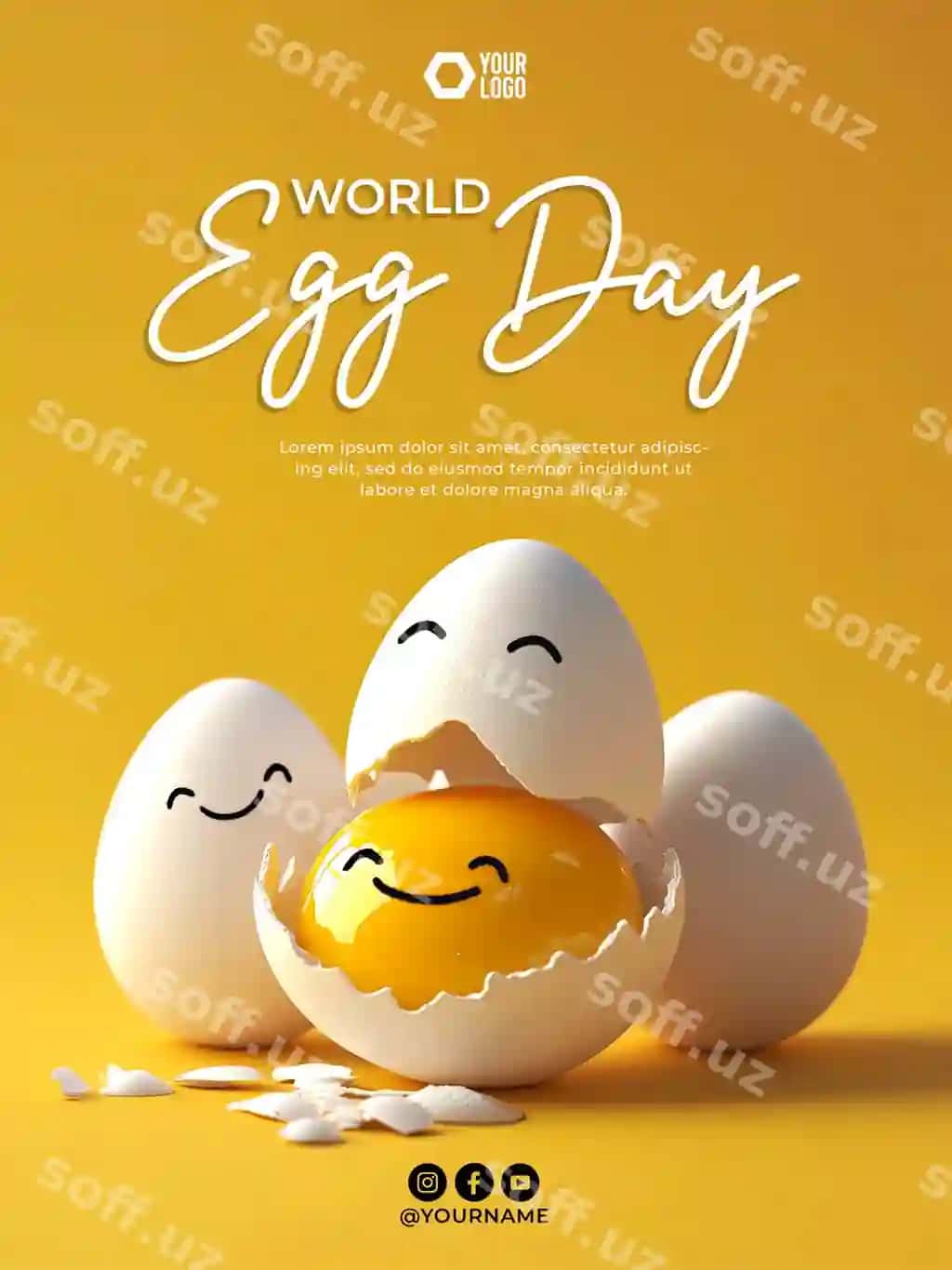 Dunyo tuxum kun bilan chiroyli tuxum qahramoni orqa fonda | World egg day with cute egg character background