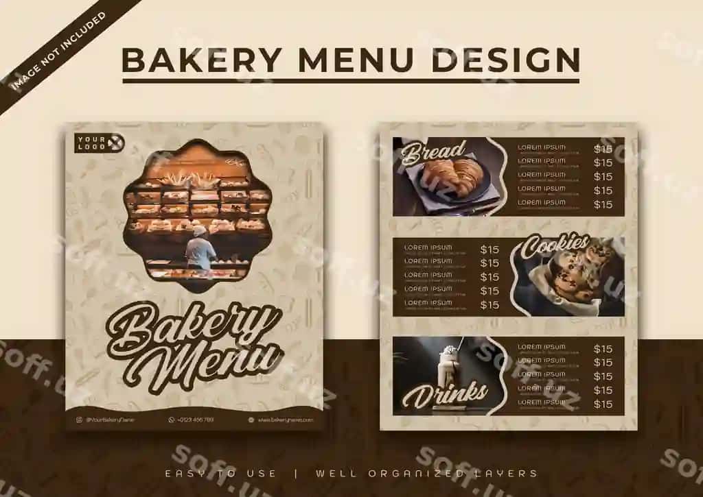 Non kiyimligi menyu dizayn shabloni | Bakery menu design template
