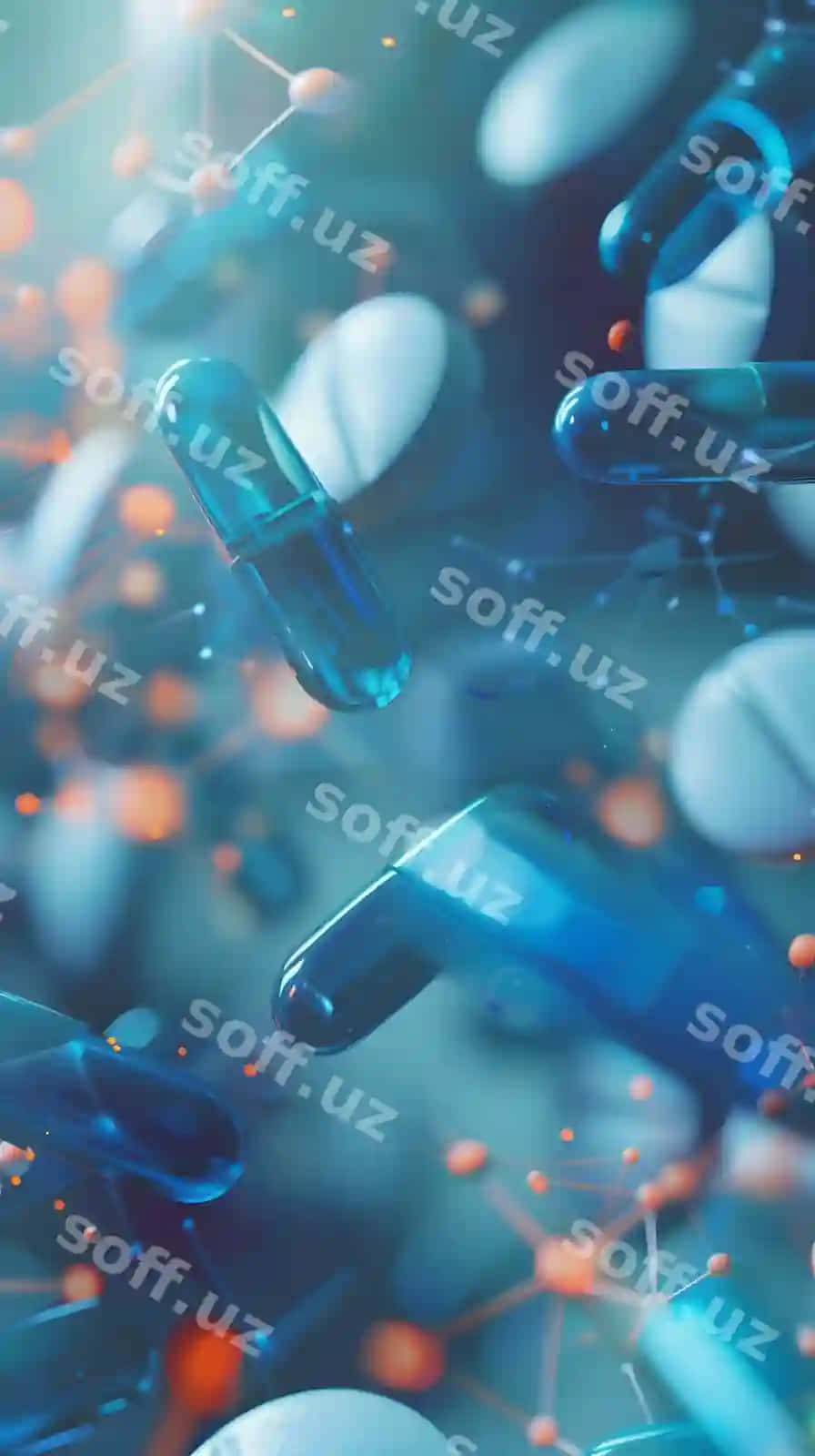 Raqamli orqa fon, u tabletka ilmiy ikonkalarni o'z ichiga olgan | Digital background featuring pills science icons