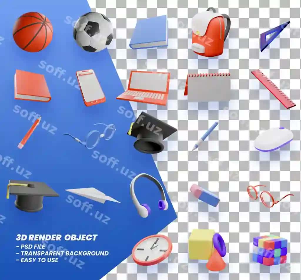 3d ijodiy maktab elementlari premium psd | 3d creative school elements premium psd