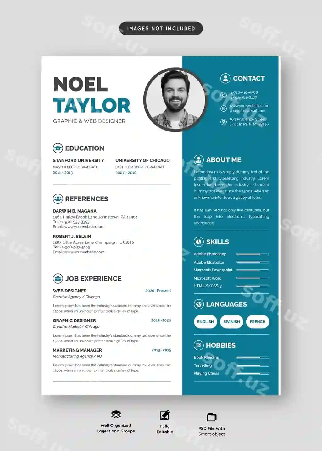 Toza zamonaviy rezyume portfelyo CV shabloni | Clean modern resume portfolio cv template