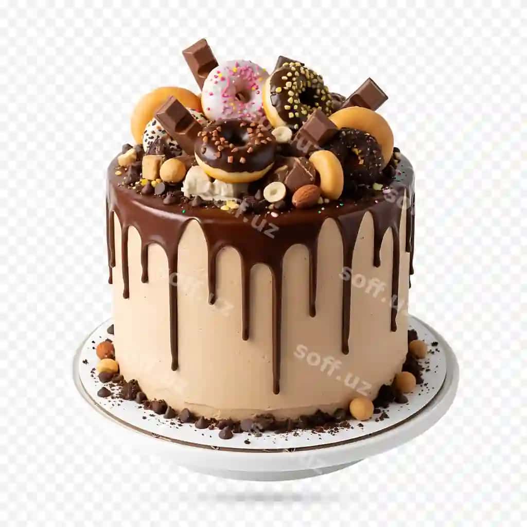Boylik shokoladli drip tort miniatyura donatlar va assortiment shirinliklar bilan | Decadent chocolate drip cake with mini donuts assorted sweets