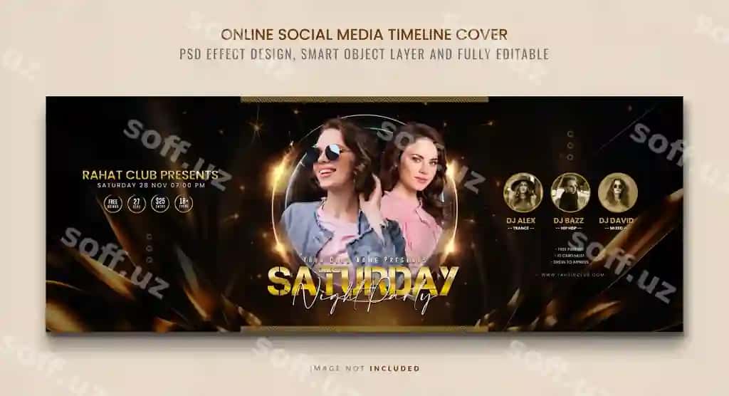 Club DJ tun to'yga flyer Facebook cover banner shablon | Club dj night party flyer facebook cover banner template