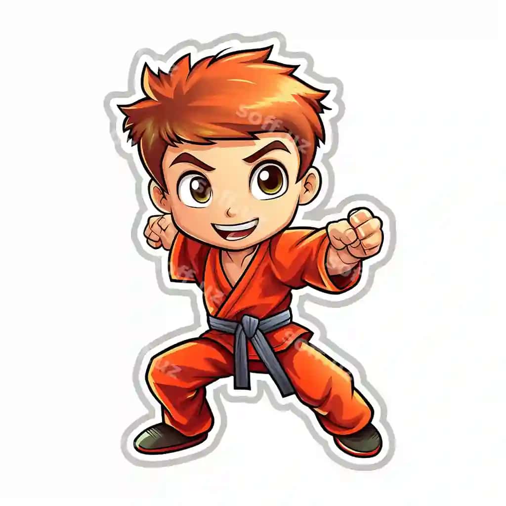 Chiroyli sport stiker janggi san'at urushchi ruhiy qizil kiyim isolatsiya qilingan oq fonda | Cute sport sticker martial arts warrior spirit with red cloth isolated white background