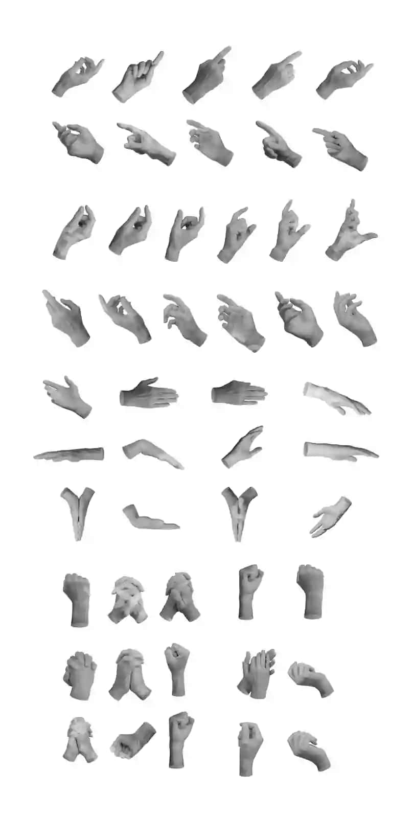 Turli xil qo'l harakatlari, boshqalar ko'rsatib turgan, palmlarini ko'rsatgan qo'l belgisi, ajraltirilgan, oq | Different gestures set fingers pointing indicating showing palms hand sign isolated white
