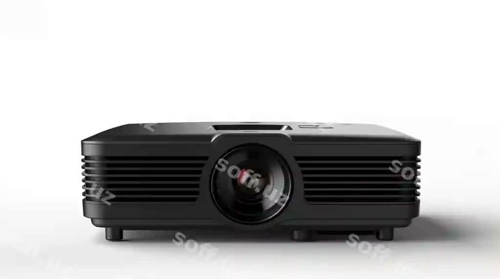 Qora multimedia proyektor ajraltirilgan oq fonda | Black multimedia projector isolated white bac