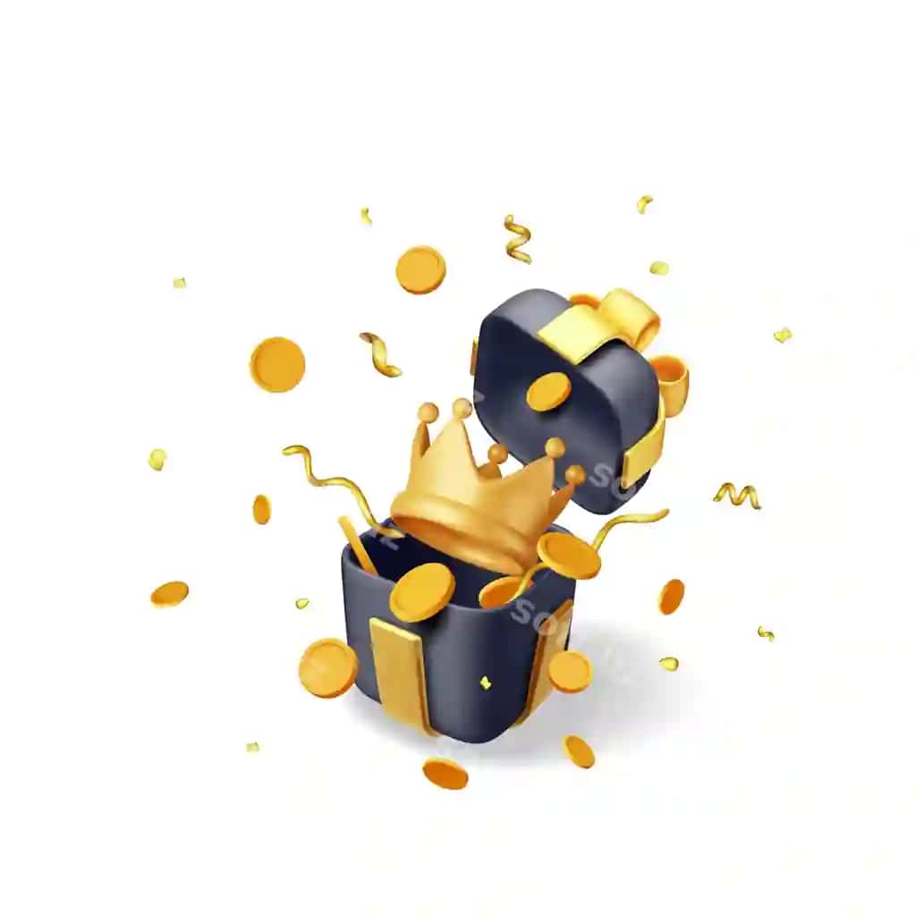 3d sovg'a qutisi oltin sho'rva konfetti bilan ajraltirilgan render oltin konfetti | 3d gift box with golden crown confetti isolated render gold confetti