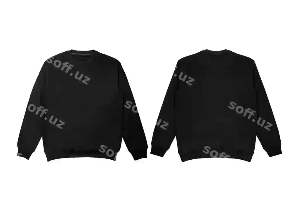 Oddiy svitshot qora rangda shablon old va orqa ko'rinish oq fonda ko'krak yo'g'ochli namuna | Blank sweatshirt color black template front back view white background crew neck mock up