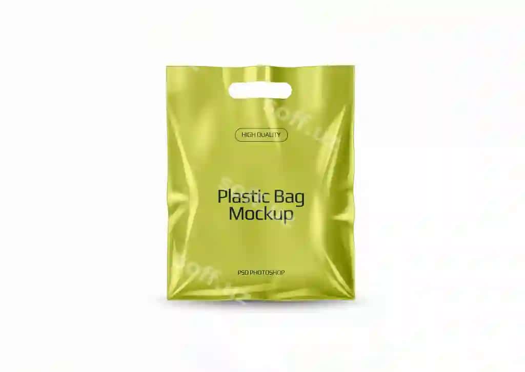 Plastik xarid қутisi namunasi o'chilgan handle bilan brendlangan qadoqlash | Plastic carrier bag mockup with die cut handle branding packaging