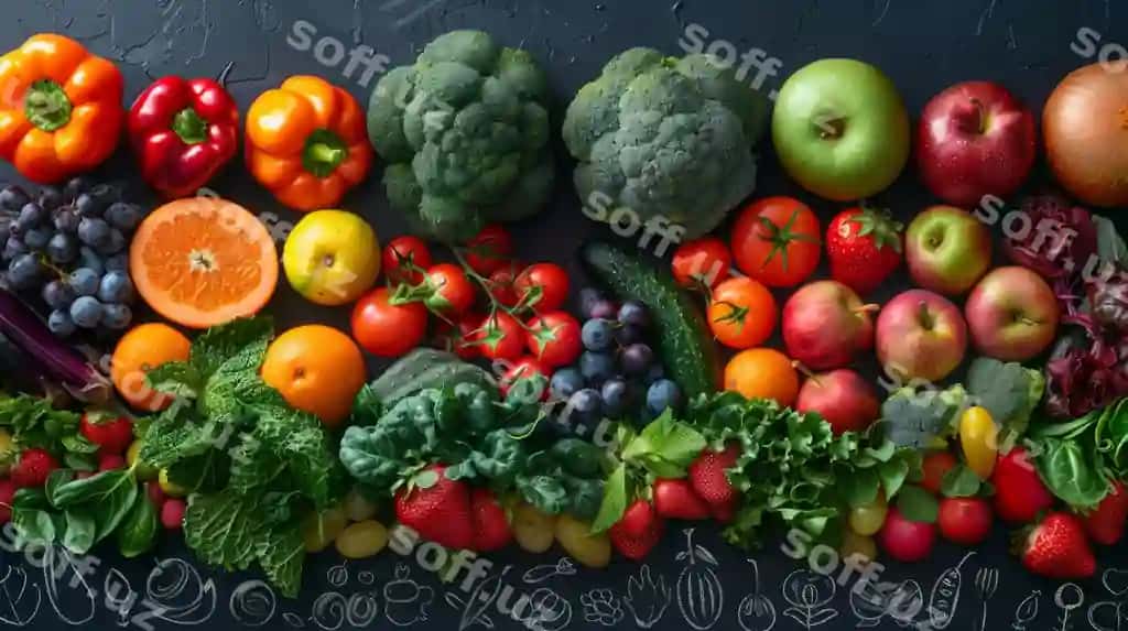 Taze rangli mevalar sabzilar yaratuvchi sun'iy aql | Fresh colorful fruits vegetables generative ai