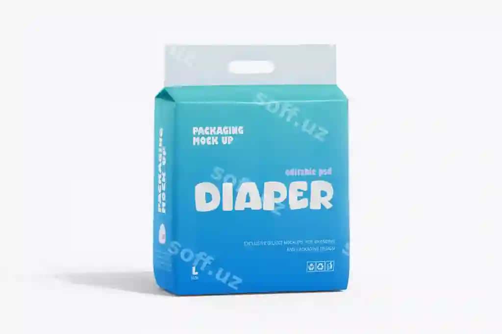Bolalar pampiyka mahsulot qadoqlash namunasi | Baby diaper product packaging mockup