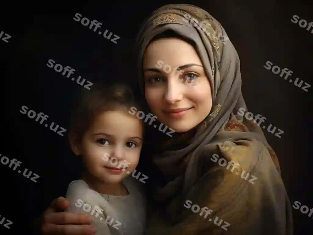 Portret go'zal musulmon ayol bolasi bilan | Portrait beautiful muslim woman with daugter