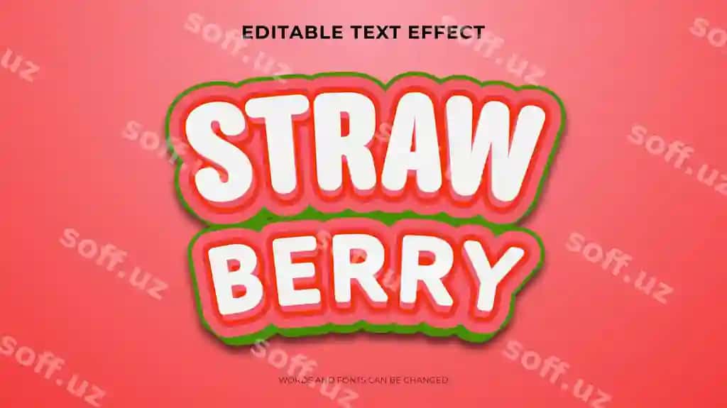 3d uslubdagi murdum matn effekti | Strawberry text effect with 3d style