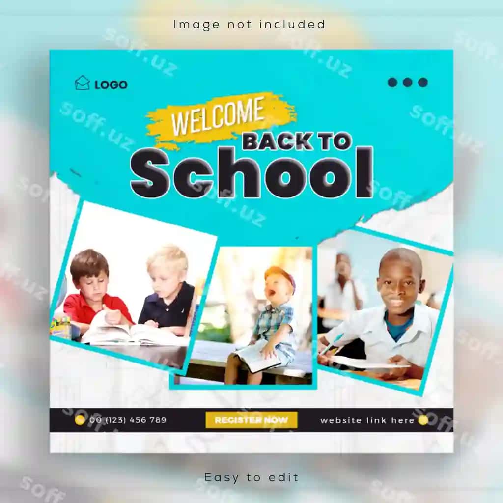 Targ'ibot bolalar maktab ta'lim qabul banner ijtimoiy tarmoqlar | Promotional kids school education admission banner social media
