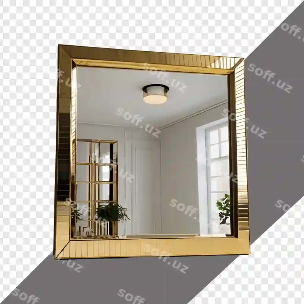 Ayna o'ttiz ramkali ajraltirilgan shaffof fonda | Mirror with golden frame isolated transparent background