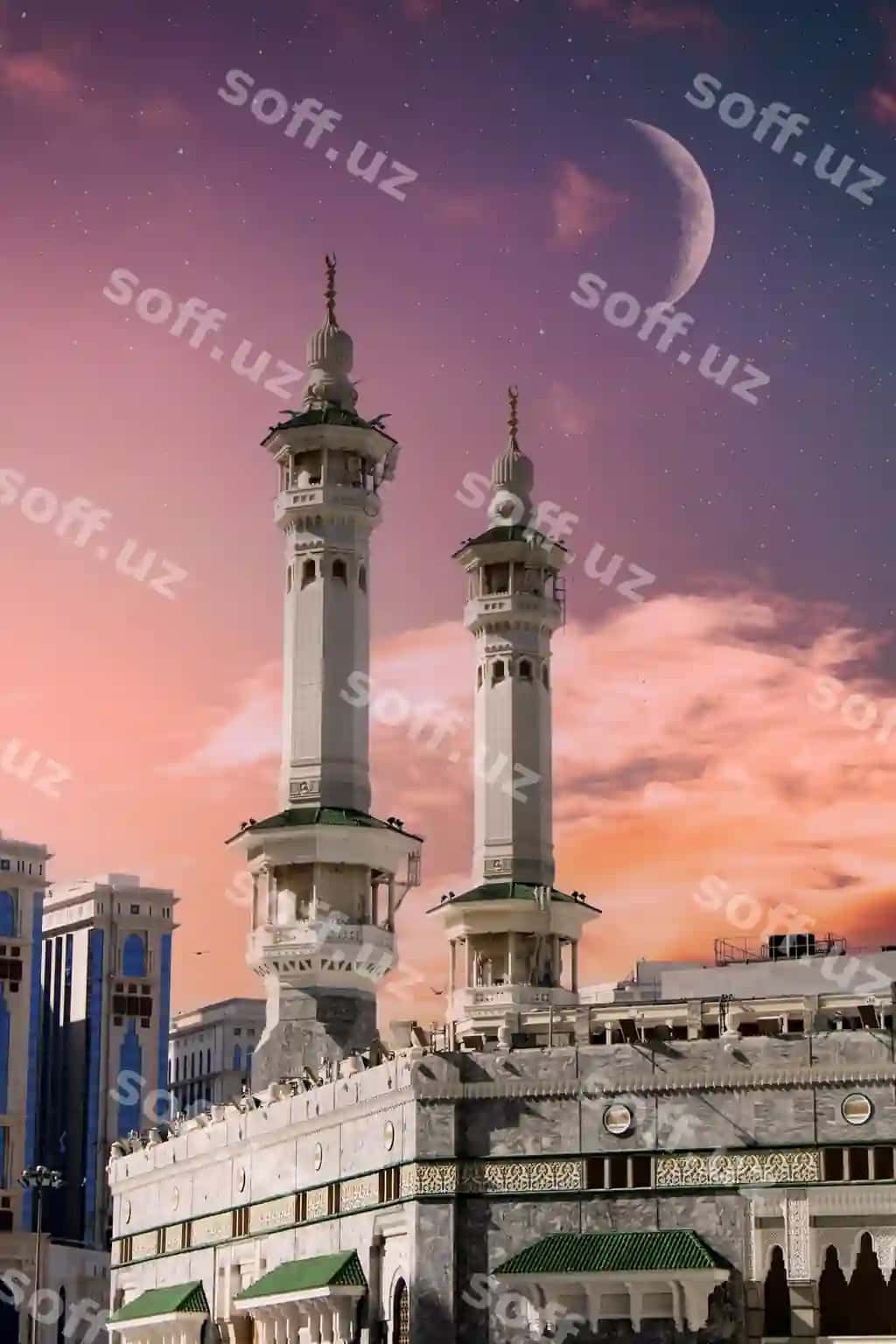 Minoralar Mekka qibla hilol bilan | Minarets meccan kaaba with moon