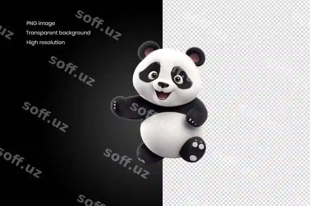Chiroyli multfil'm panda qora va oq rangdagi paltak bilan gulayotgan orqa fonda yurayotgan | Cute cartoon panda with black white fur is smiling walking background