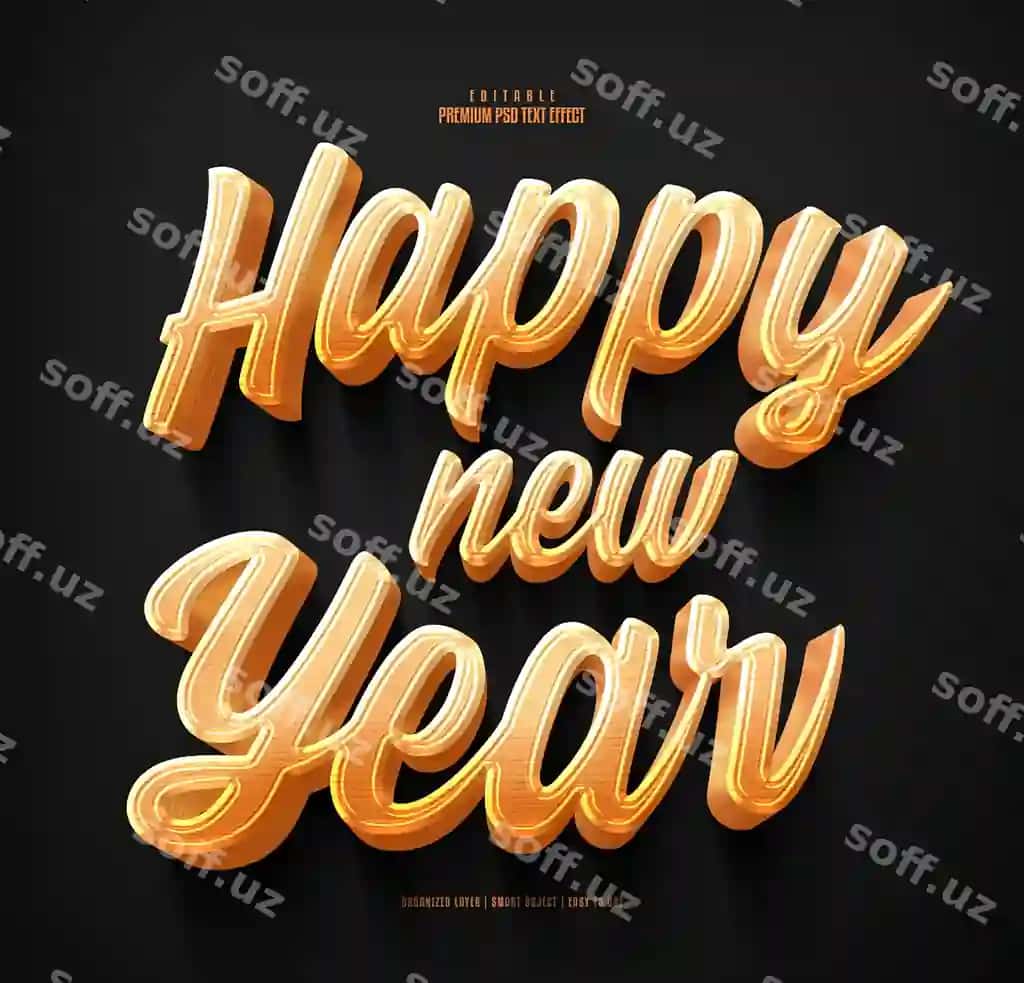 Yangi yil bilan 3d tahrir qilish mumkin premium psd matn effekti | Happy new year 3d editable premium psd text effect