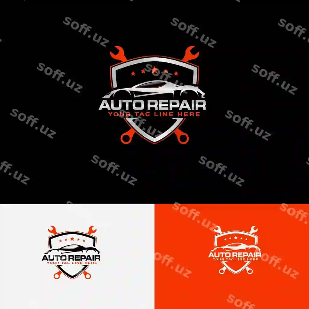 Avtomobil ta'mir logotipi mashina silueti bilan | Automotive repair logo with car outline