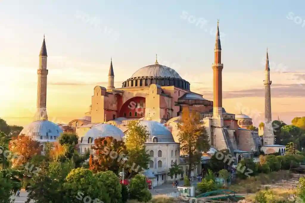 Mashhur Heydarg'a Sofiya masjidi Istanbul, Turkiyada quyosh botishi | Famous hagia sophia mosque sunset istanbul turkey