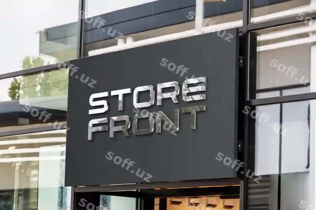 3d logotip aks ettirmoqchi parlavchi do'kon oldi namunasi | 3d logo with reflective sheen storefront mockup