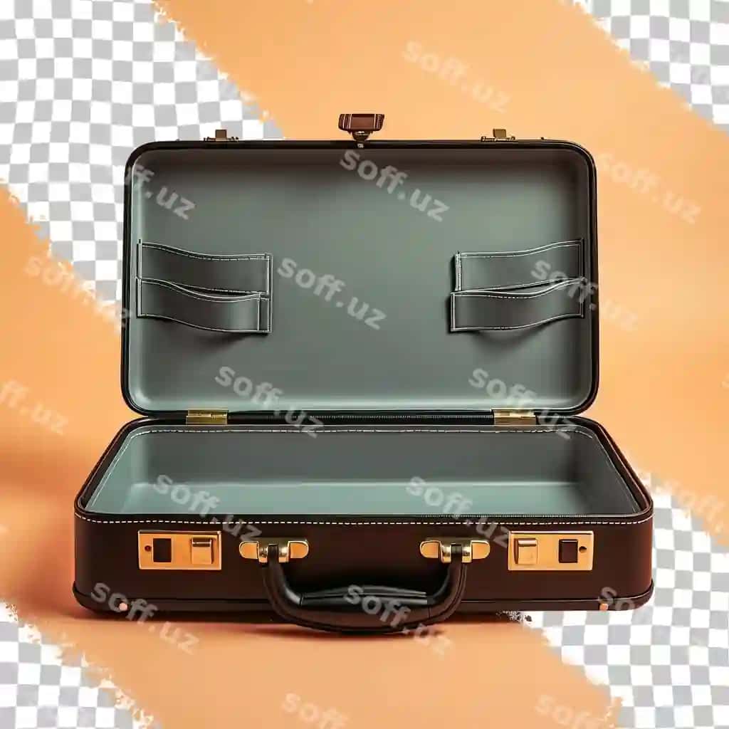 Qora choy qollanma ish qo'llab ochilgan ajraltirilgan shaffof fonda | Black leather craftsman work bag opened isolated transparent background