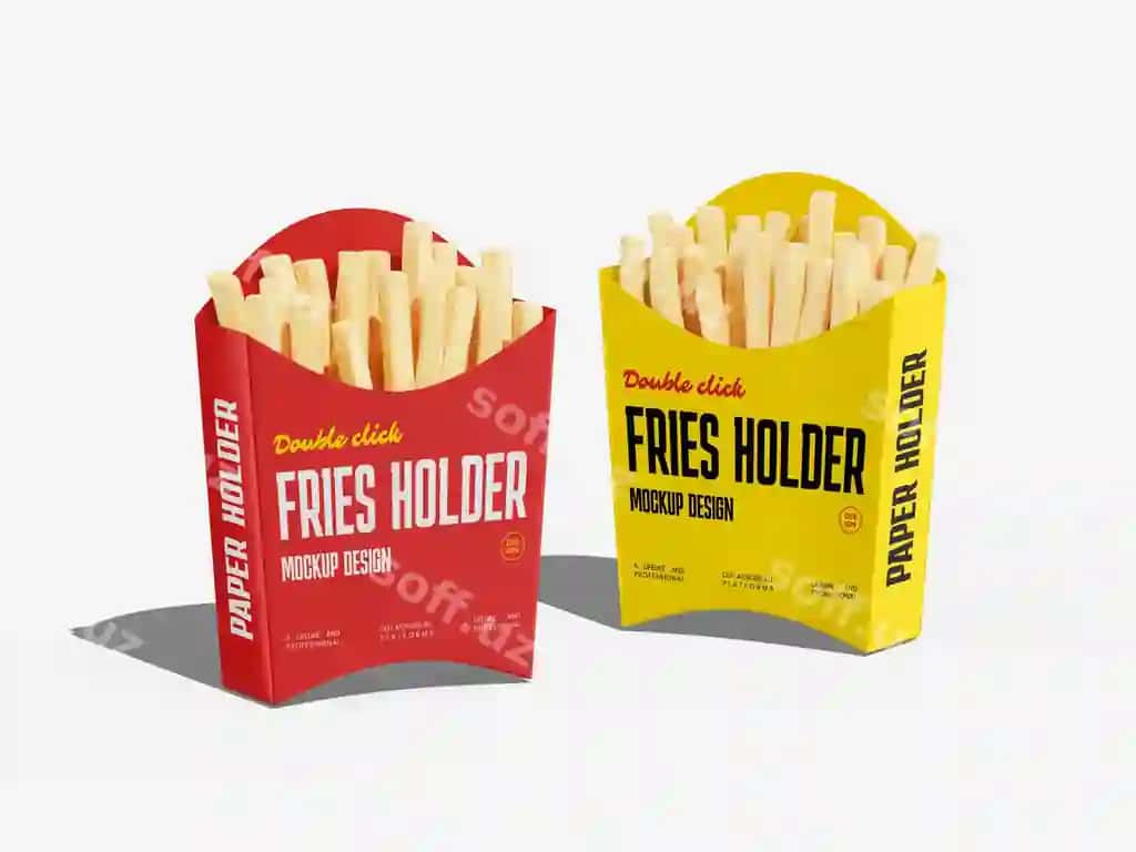 Kraft qog'oz kartoshka fri tutuvchi mockup | Kraft paper french fries holder mockup