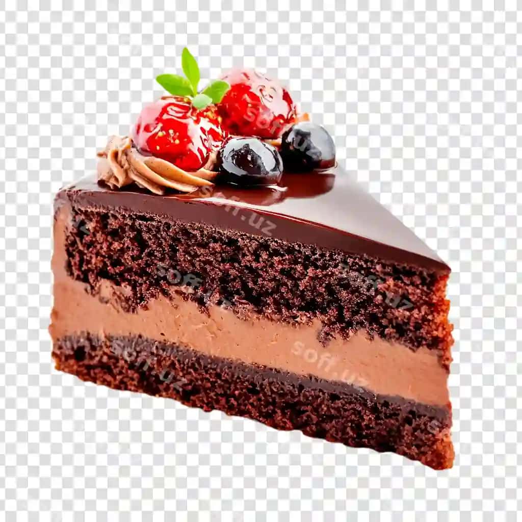 Shokoladli tort donasi shaffof fonda | Slice chocolate cake transparent background