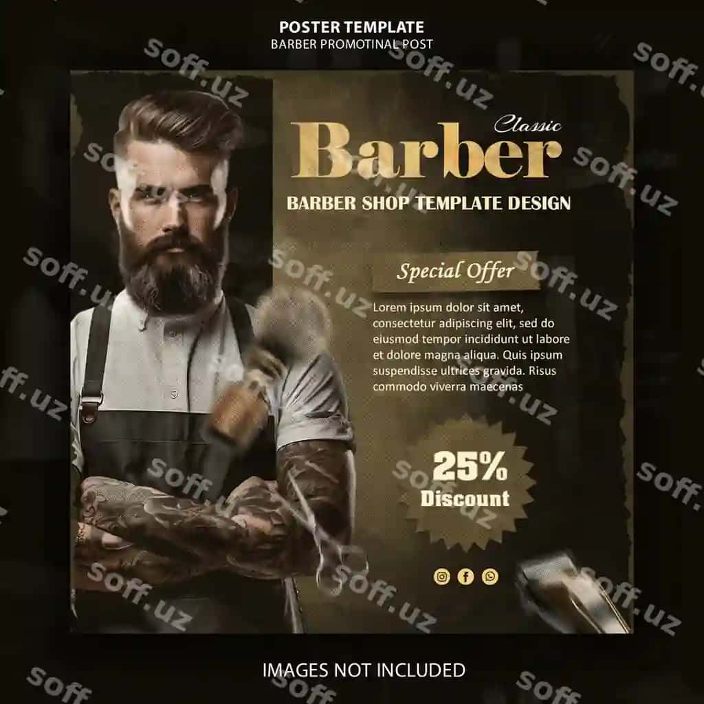 Klassik barber do‘kon reklama posteri dizayni | Classic barber shop promotional poster design