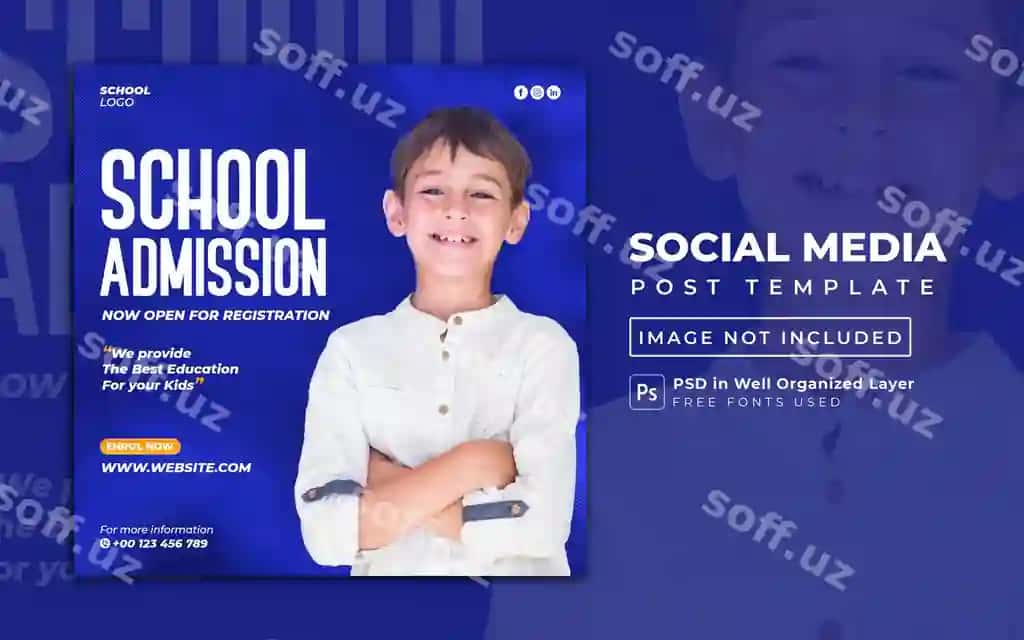 Maktab qabul reklamasi ijtimoiy tarmoqlar uchun shablon banneri | School admission social media post banner template
