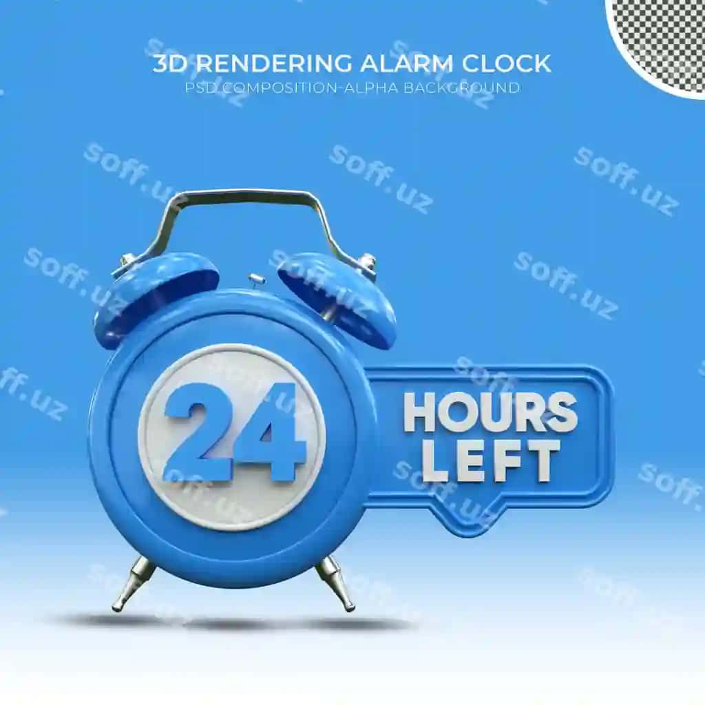3d render xavotir soati 24 soat qolgan premium | 3d rendering alarm clock 24 hours left premium